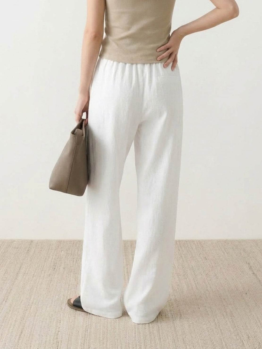 100% Linen Old-Money Wide-Leg Pants white image 3 