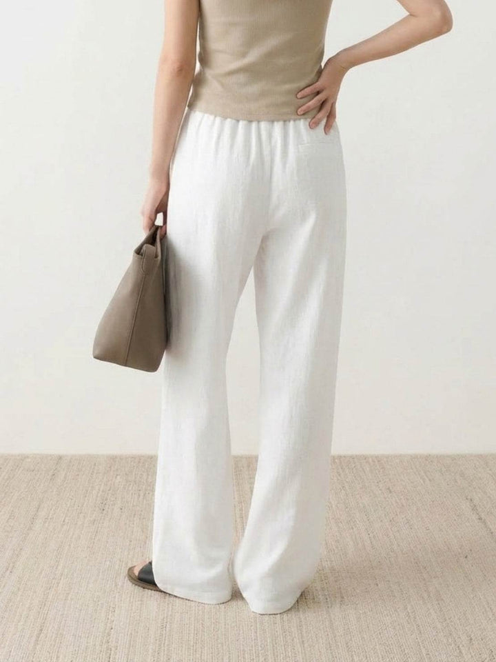 100% Linen Old-Money Wide-Leg Pants white image 3 