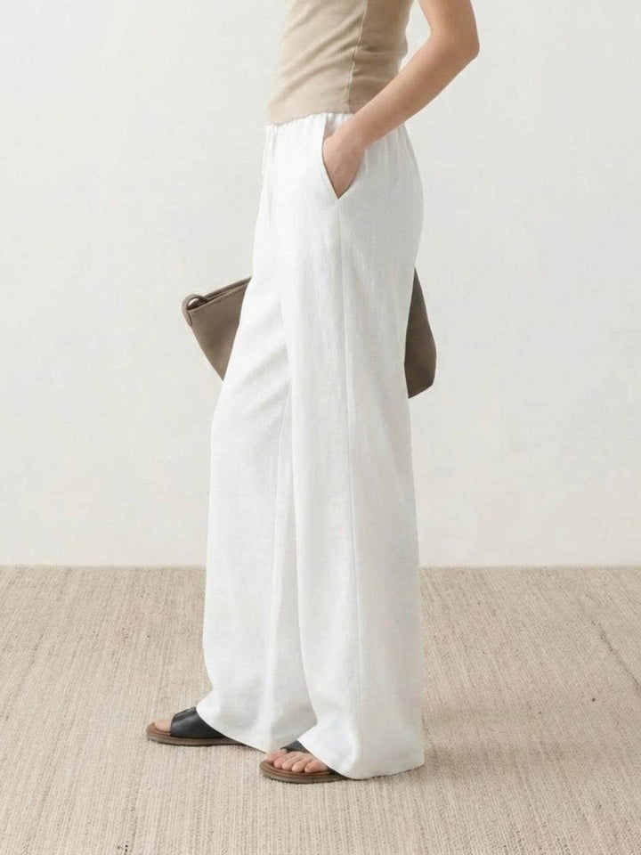 100% Linen Old-Money Wide-Leg Pants white image 4 