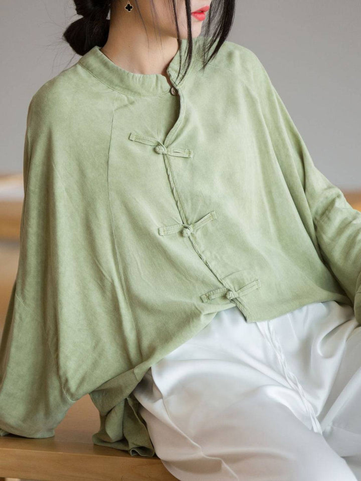 Oversized Linen-Cotton Tang Knot Blouse sage green image 5 