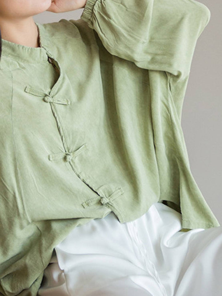 Oversized Linen-Cotton Tang Knot Blouse sage green image 6 