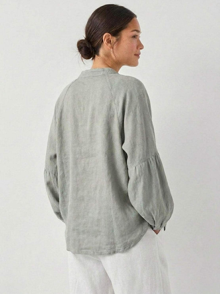 Oversized Linen-Cotton Tang Knot Blouse light gray image 3 