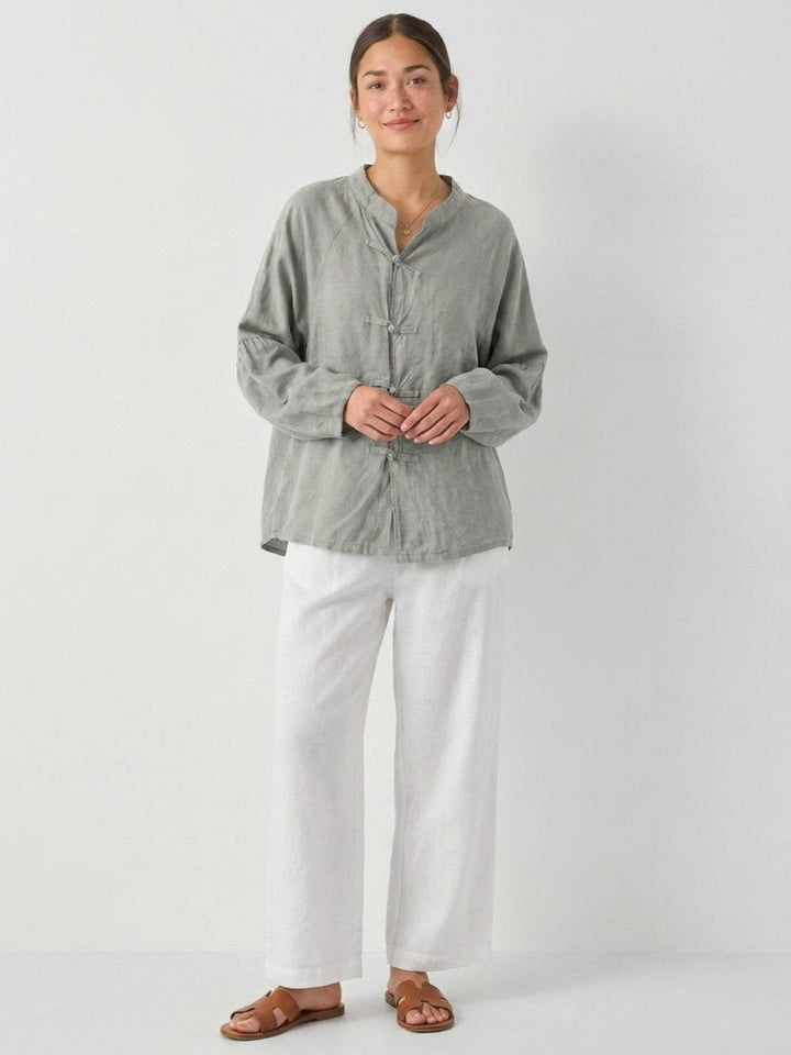 Oversized Linen-Cotton Tang Knot Blouse light gray image 4 