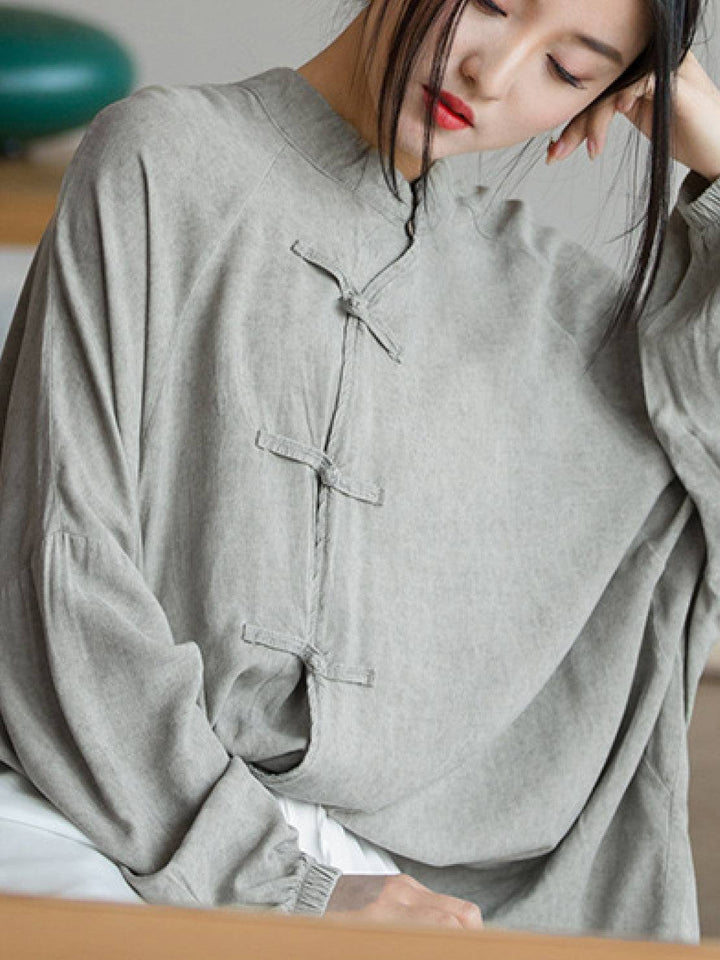 Oversized Linen-Cotton Tang Knot Blouse light gray image 5 