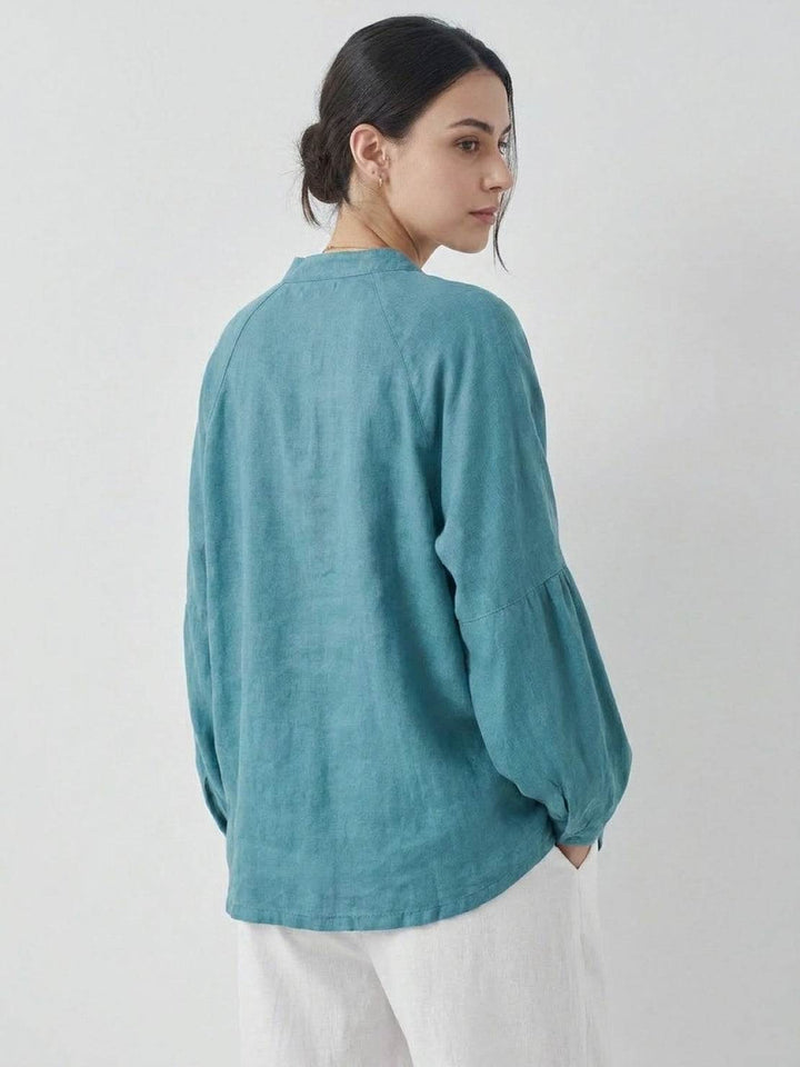 Oversized Linen-Cotton Tang Knot Blouse teal image 3 