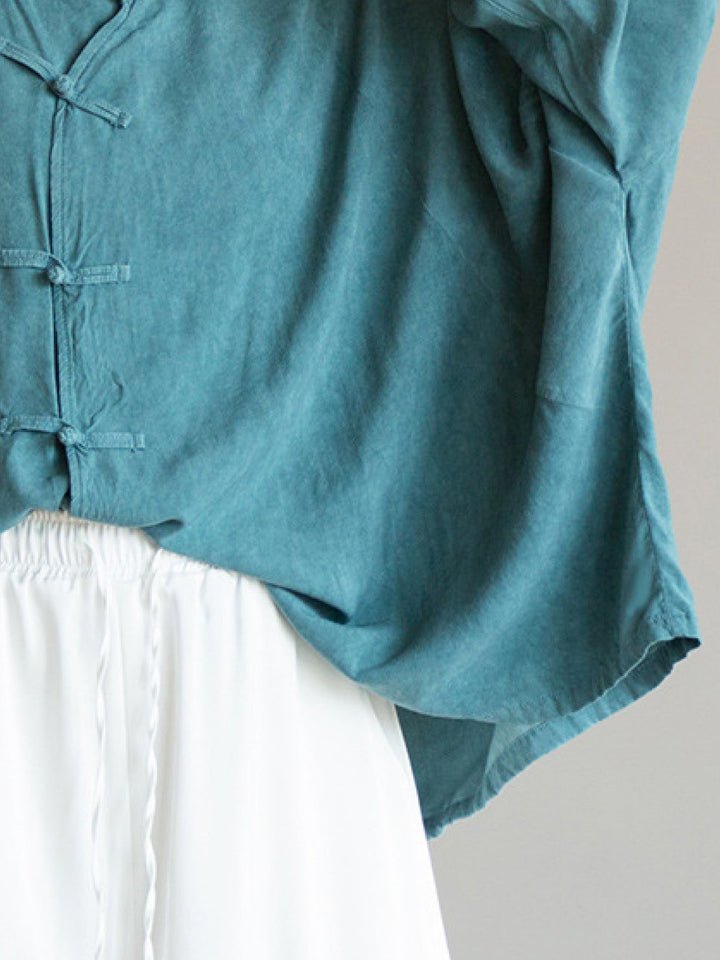 Oversized Linen-Cotton Tang Knot Blouse teal image 6 