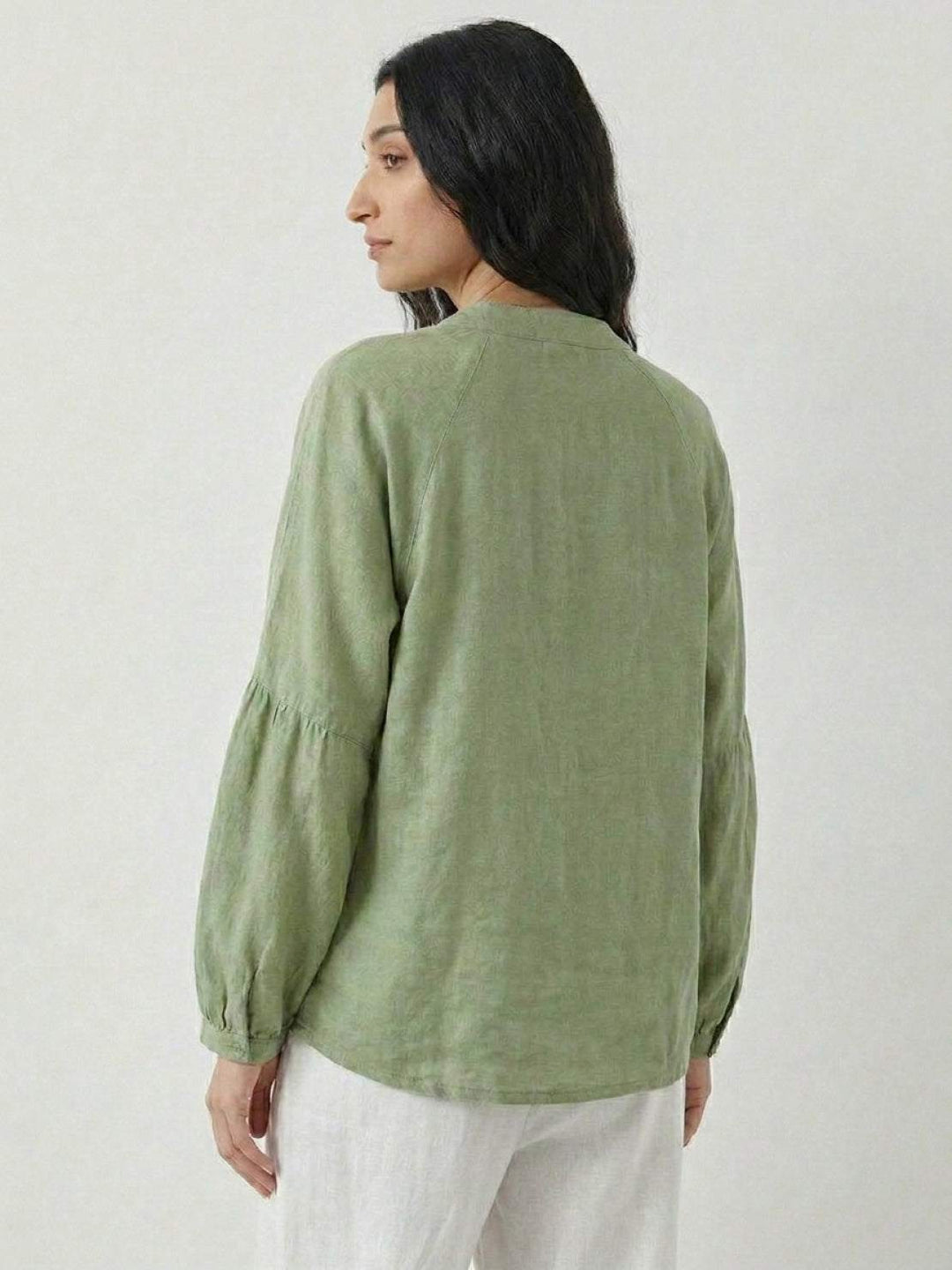Oversized Linen-Cotton Tang Knot Blouse sage green image 3 