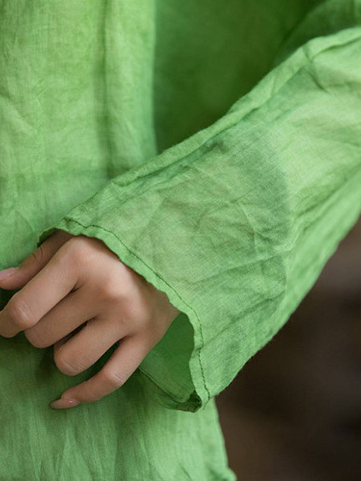 Oversized 100% Linen Frog-Button Blouse green image 6 