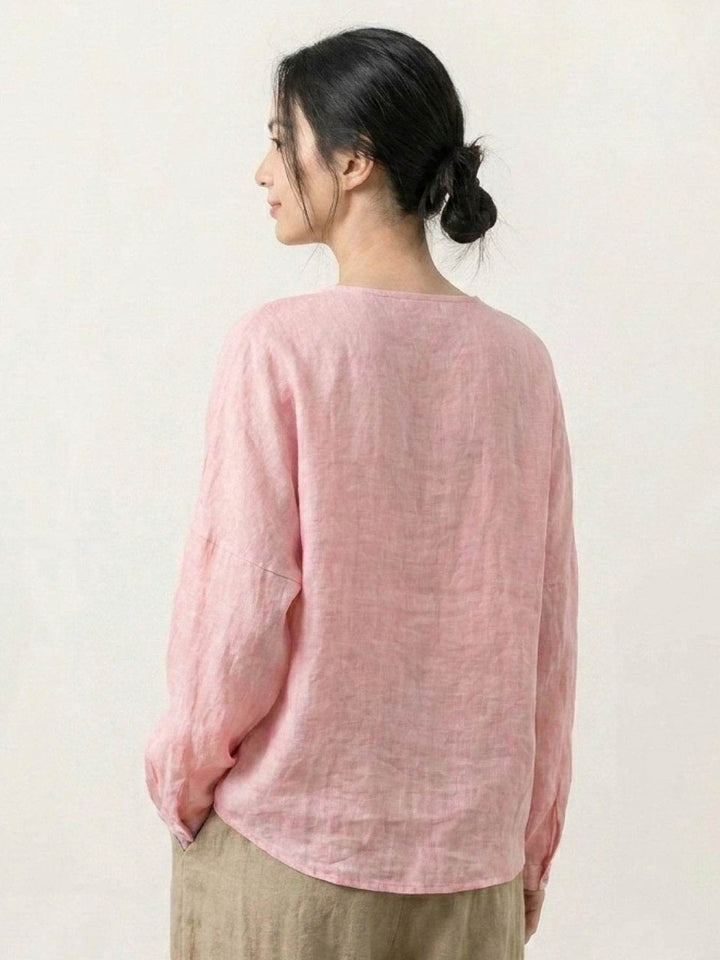 Oversized 100% Linen Frog-Button Blouse light pink image 3 