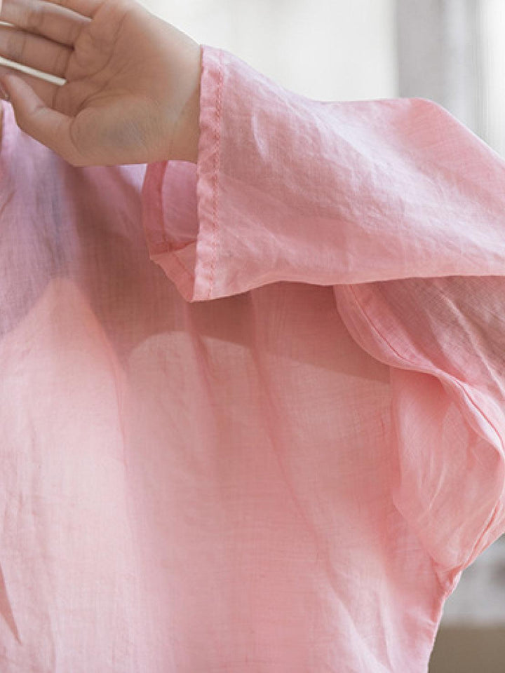 Oversized 100% Linen Frog-Button Blouse light pink image 5 