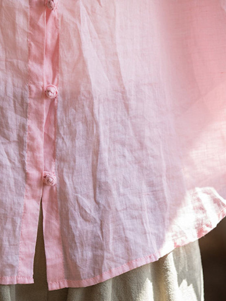 Oversized 100% Linen Frog-Button Blouse light pink image 6 