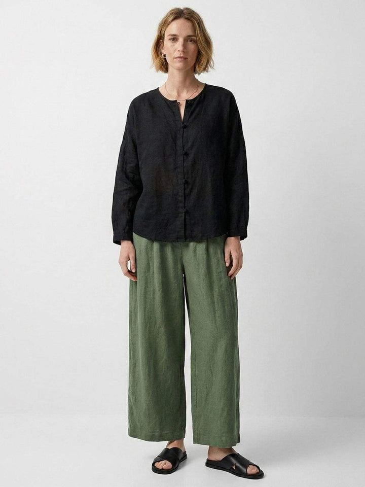 Oversized 100% Linen Frog-Button Blouse black image 4 