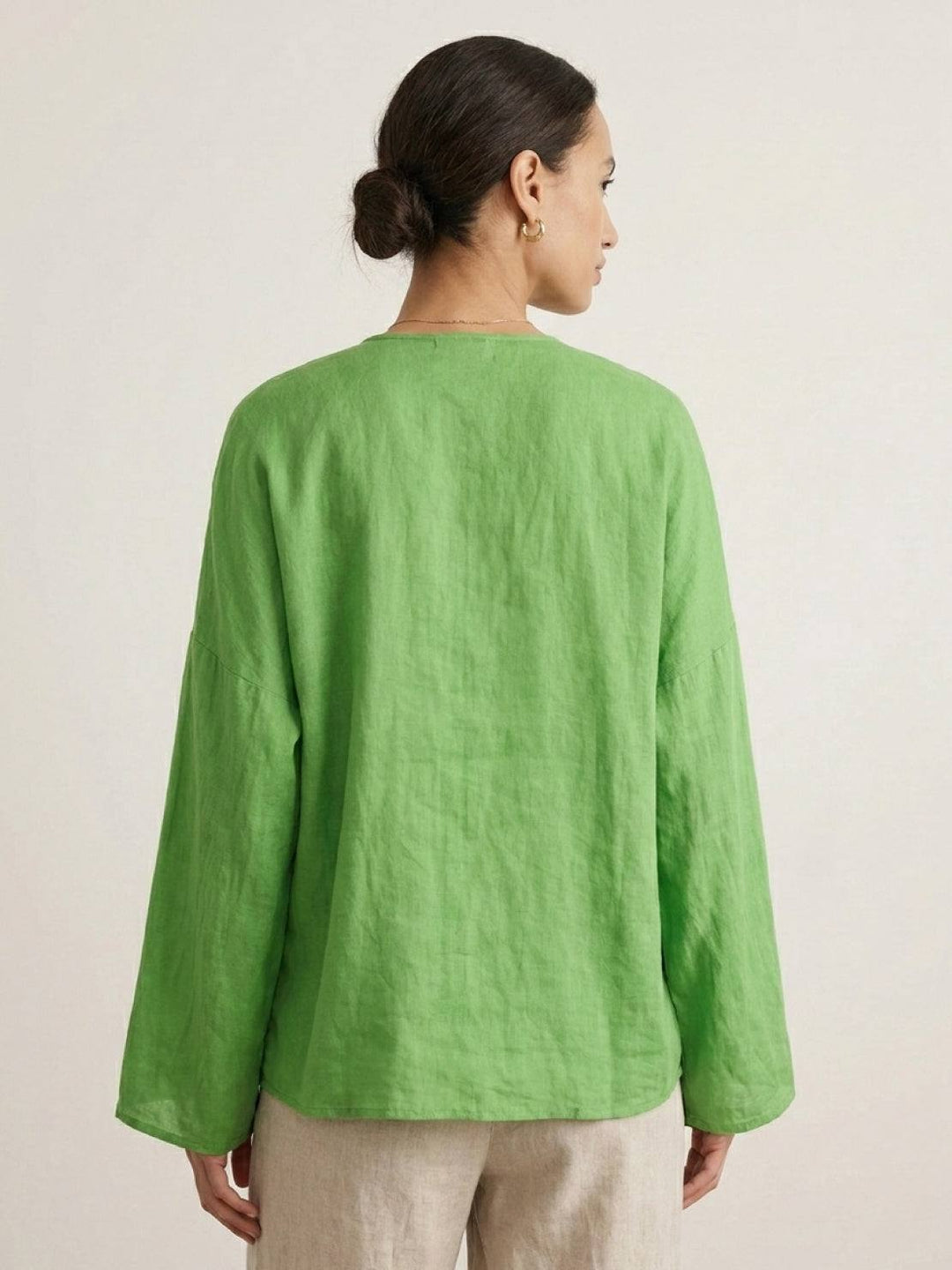 Oversized 100% Linen Frog-Button Blouse green image 3 