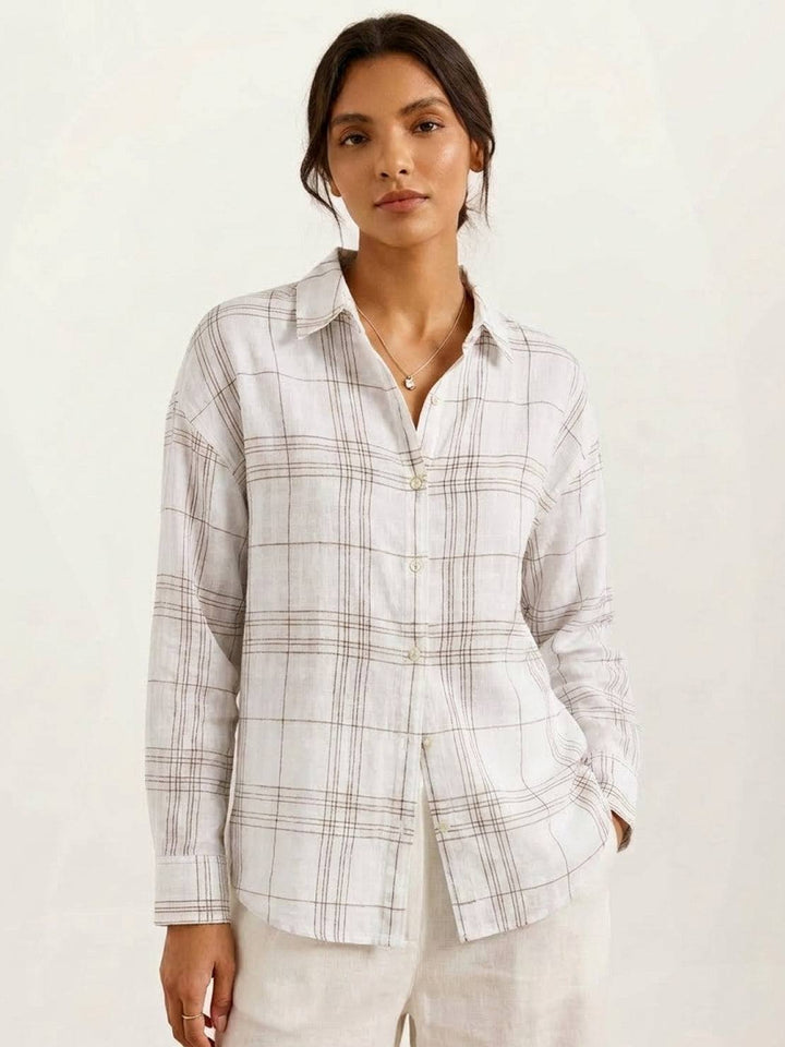 100% Cotton Sheer Plaid Shirt white image 1 