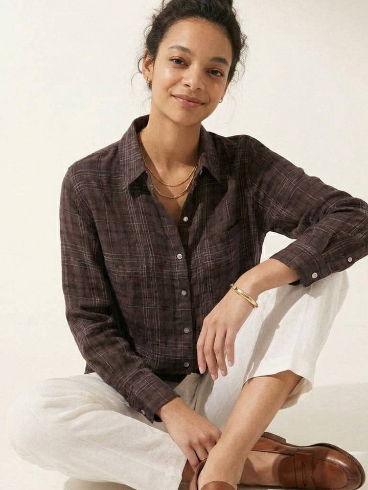 100% Cotton Sheer Plaid Shirt dark brown image 5 