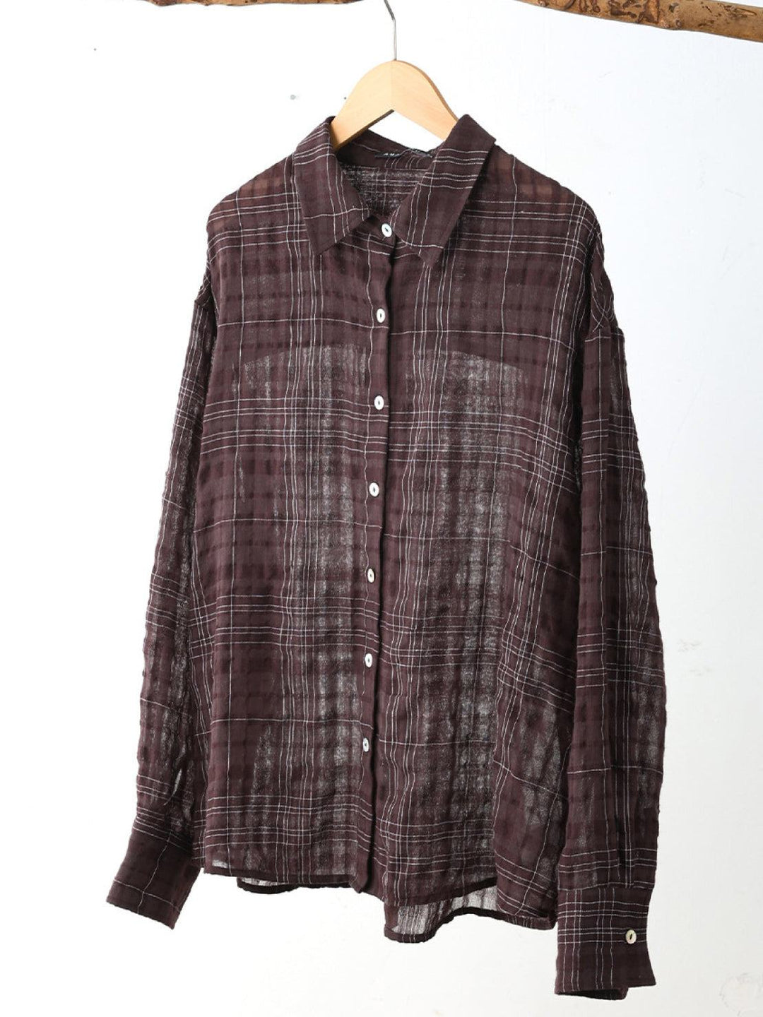 100% Cotton Sheer Plaid Shirt dark brown image 6 