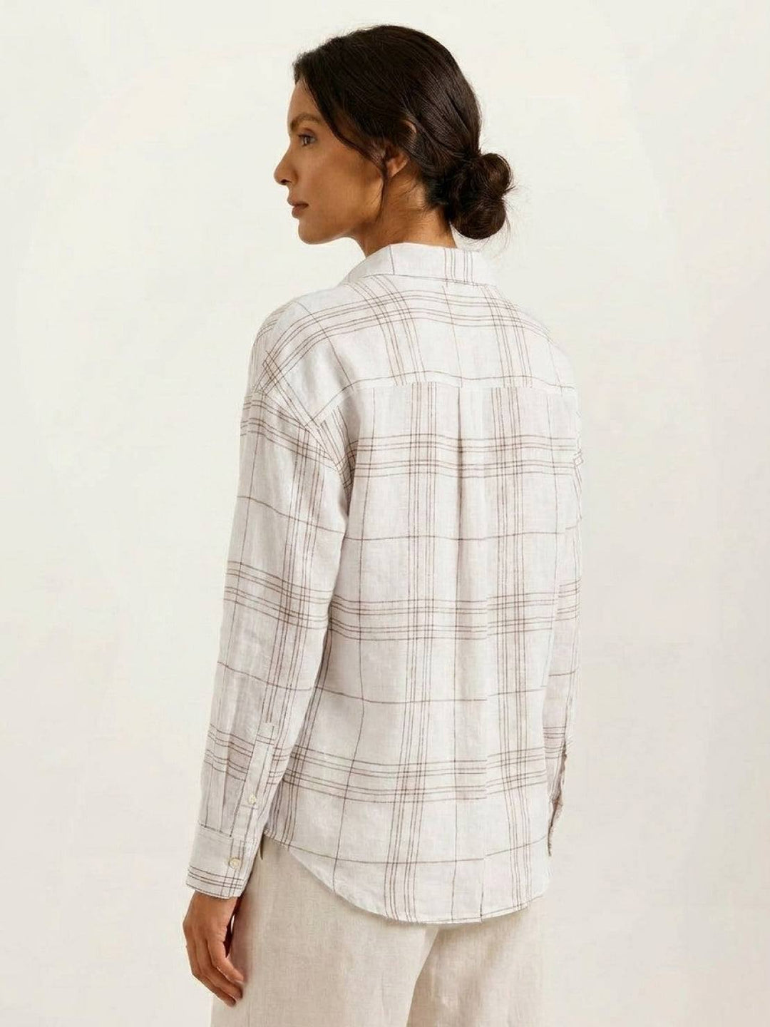 100% Cotton Sheer Plaid Shirt white image 3 