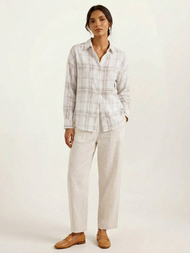 100% Cotton Sheer Plaid Shirt white image 4 