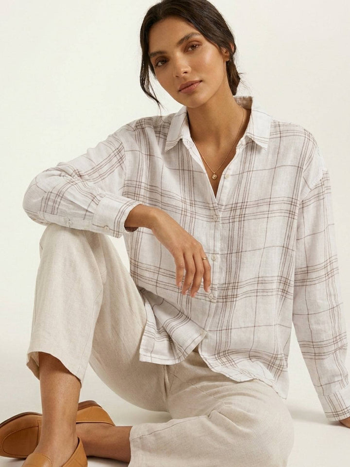 100% Cotton Sheer Plaid Shirt white image 5 