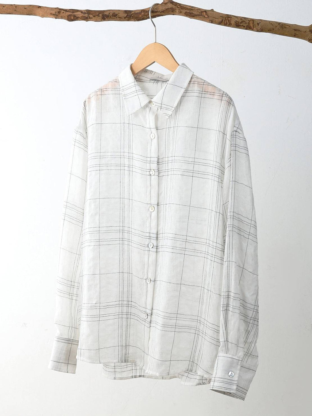 100% Cotton Sheer Plaid Shirt white image 6 