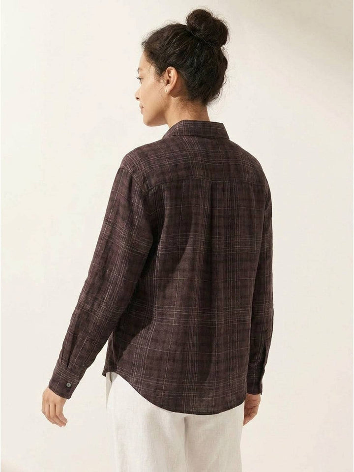 100% Cotton Sheer Plaid Shirt dark brown image 3 