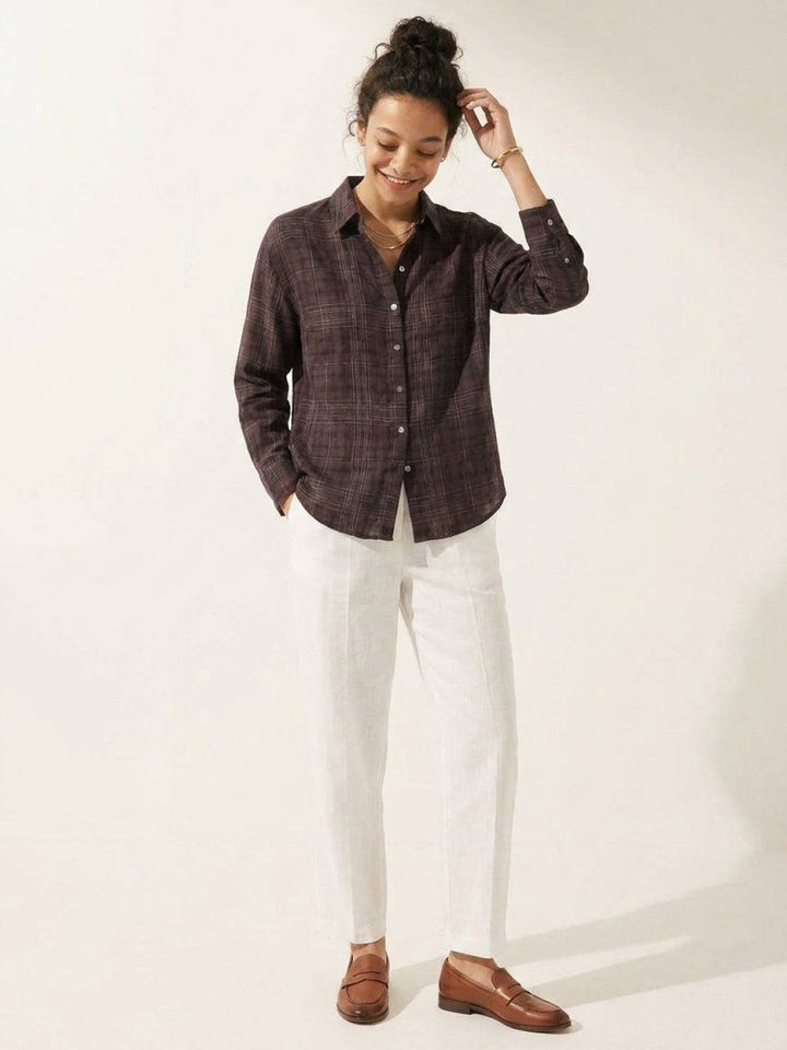 100% Cotton Sheer Plaid Shirt dark brown image 4 