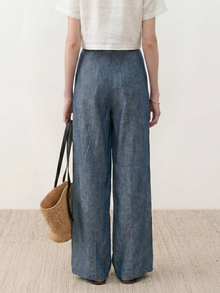 Pure Linen Yarn-Dyed Long Pants steel blue image 4 