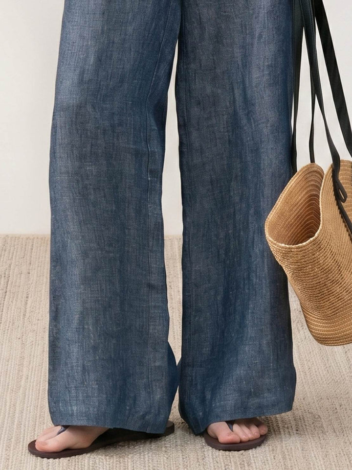 Pure Linen Yarn-Dyed Long Pants steel blue image 6 