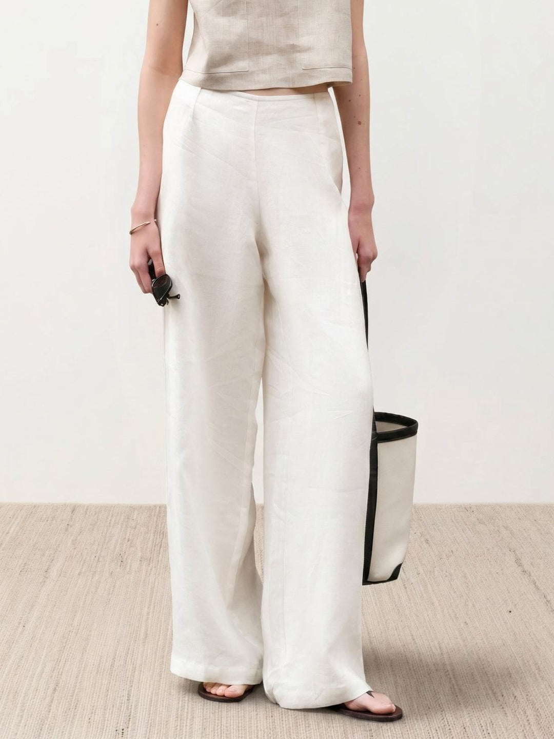 Pure Linen Yarn-Dyed Long Pants ivory image 1 