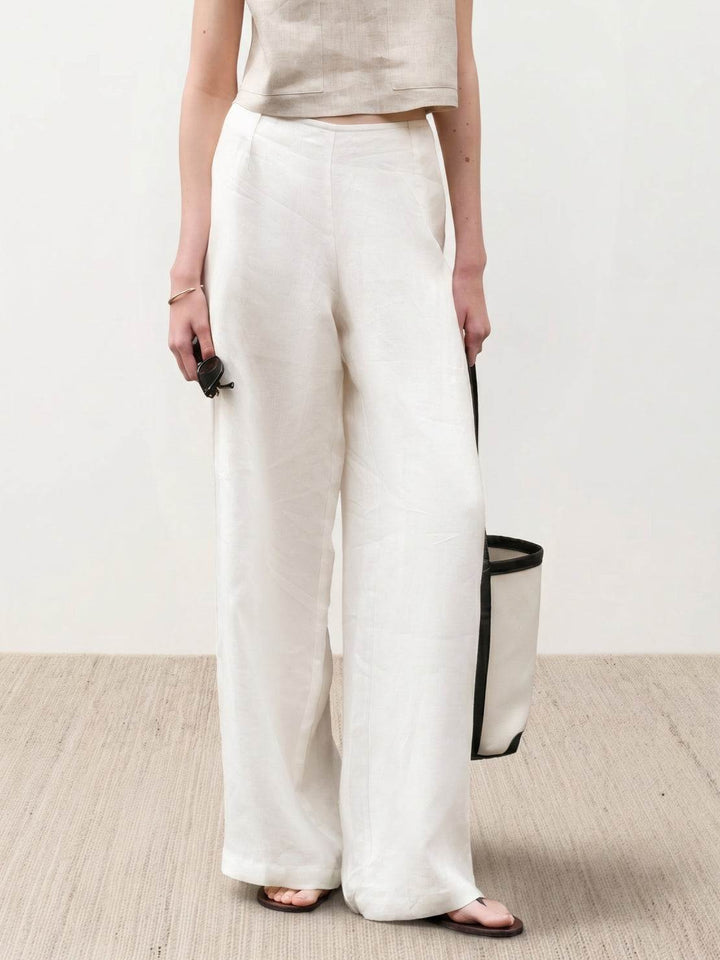 Pure Linen Yarn-Dyed Long Pants ivory image 1 