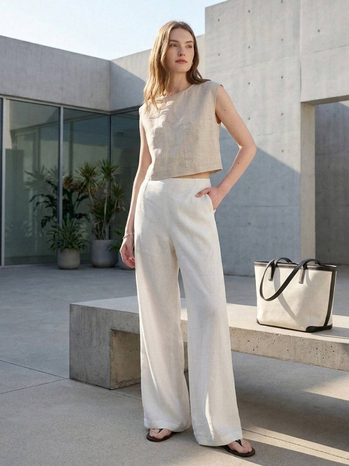 Pure Linen Yarn-Dyed Long Pants ivory image 2 