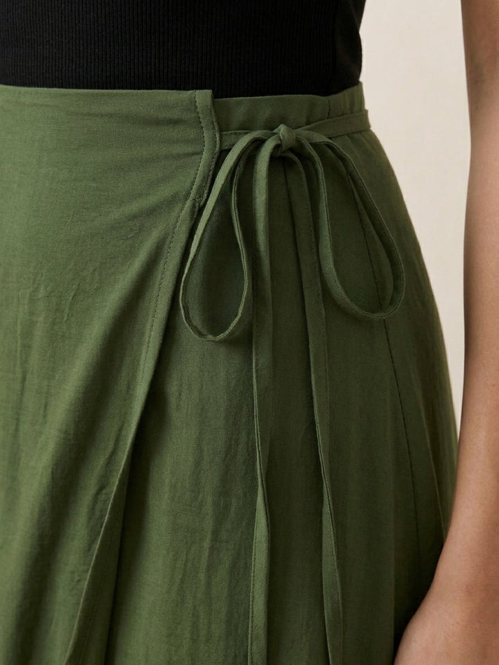 Asymmetrical Wrap Maxi Skirt army green image 5 