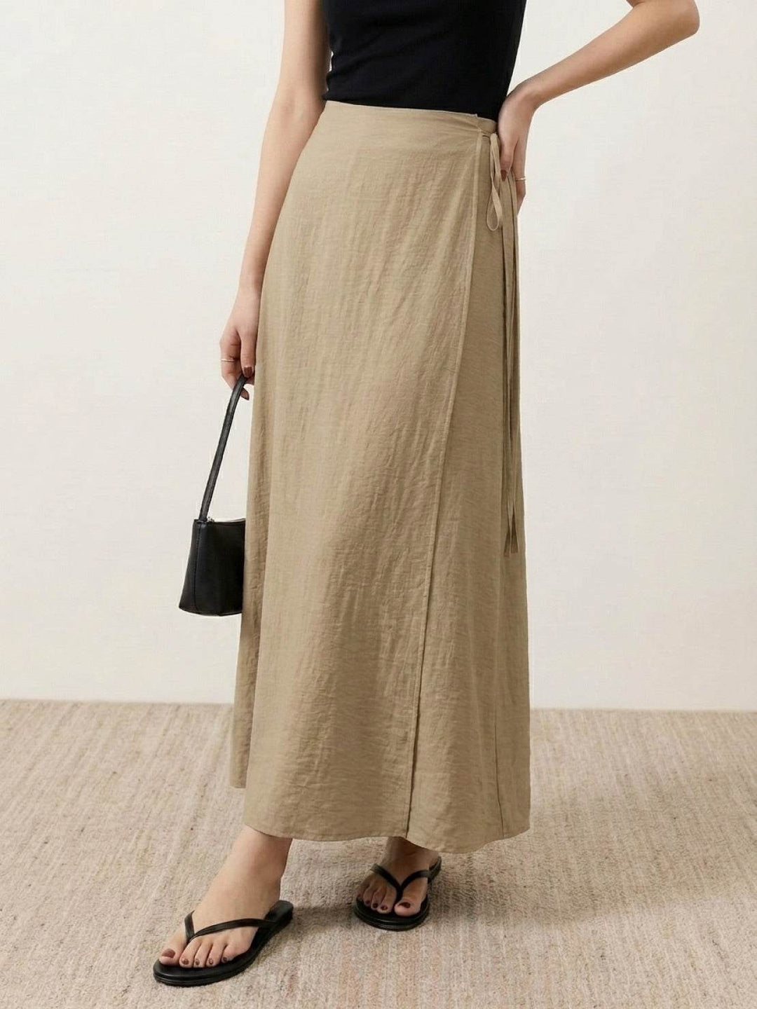 Asymmetrical Wrap Maxi Skirt khaki image 3 