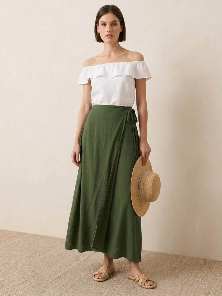 Asymmetrical Wrap Maxi Skirt army green image 1 