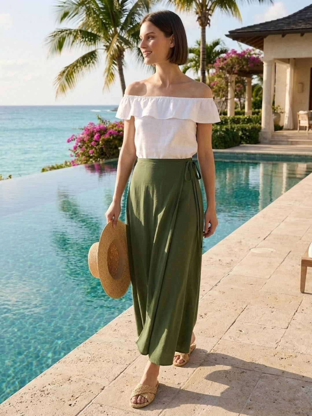Asymmetrical Wrap Maxi Skirt army green image 2 