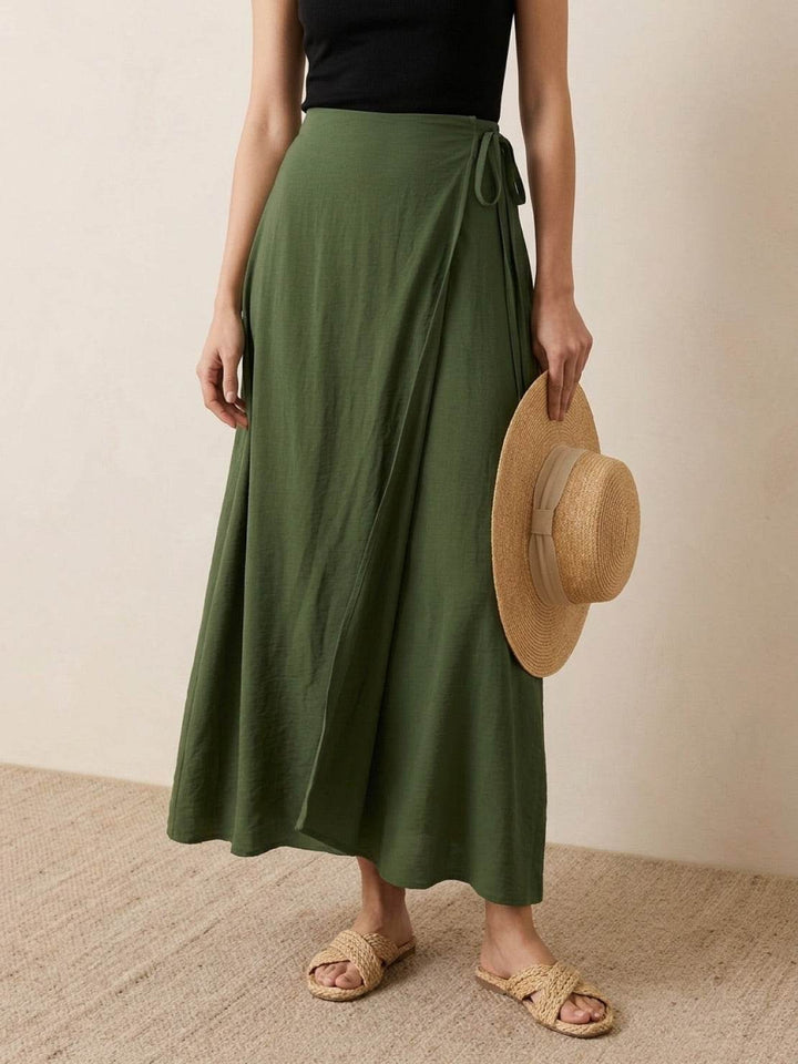 Asymmetrical Wrap Maxi Skirt army green image 3 