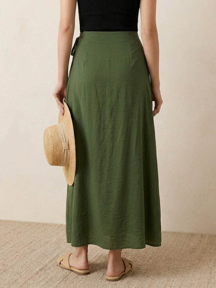 Asymmetrical Wrap Maxi Skirt army green image 4 