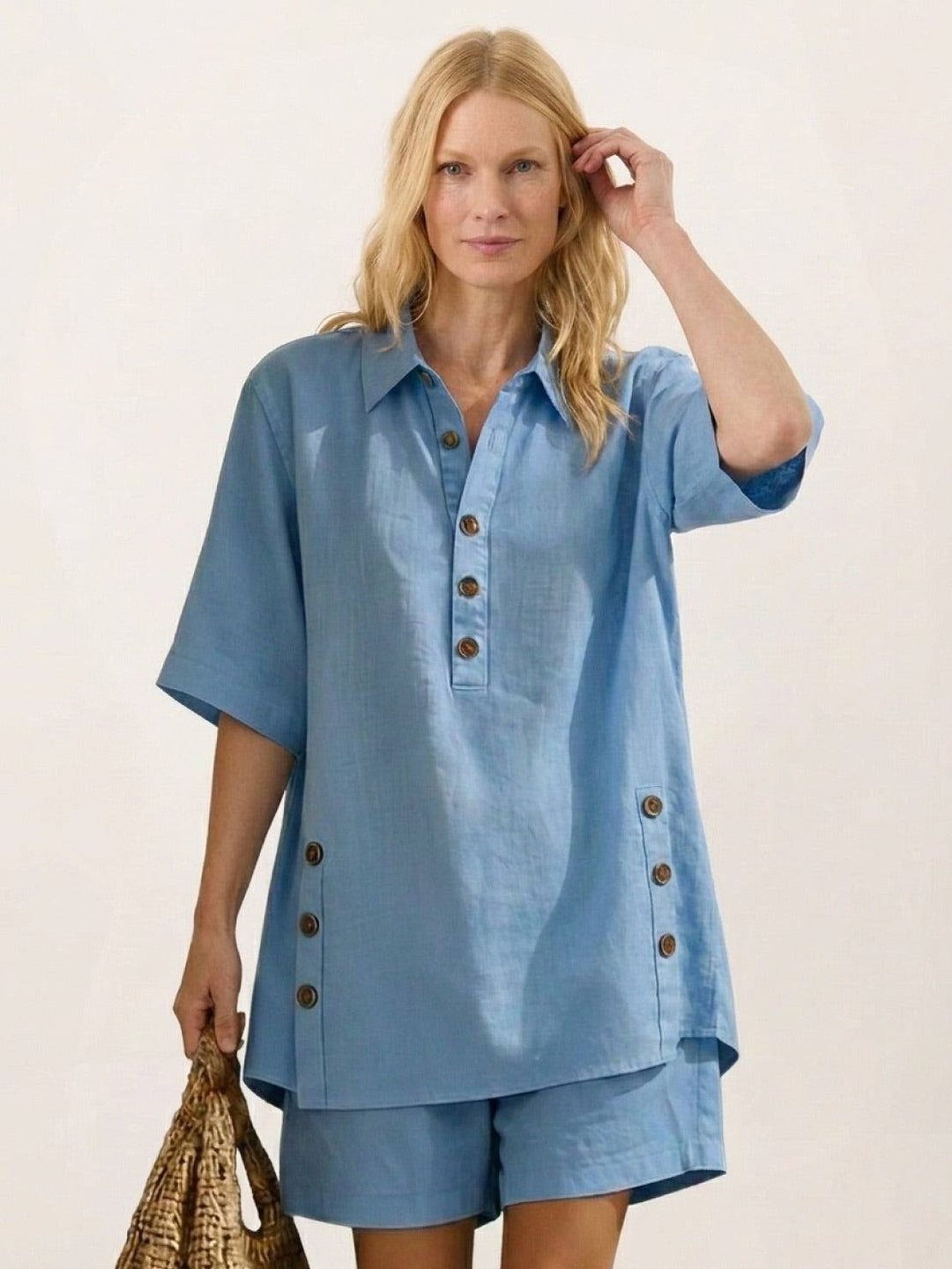 100% Cotton Button-Front Co-Ord sky blue image 1 #color_sky-blue