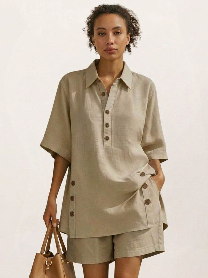 100% Cotton Button-Front Co-Ord khaki image 1 