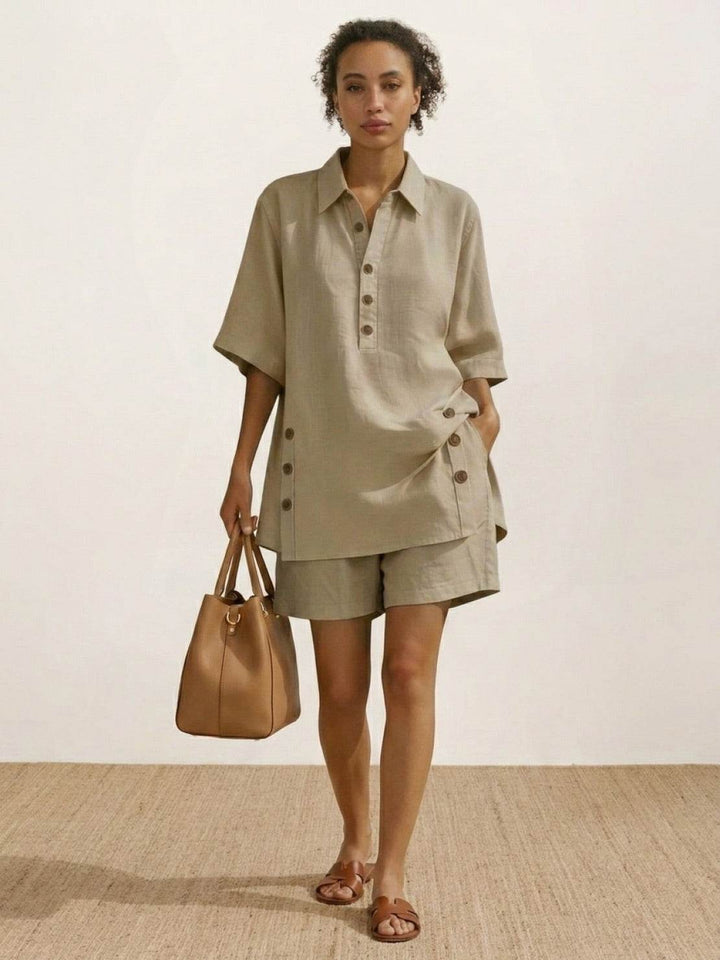 100% Cotton Button-Front Co-Ord khaki image 4 