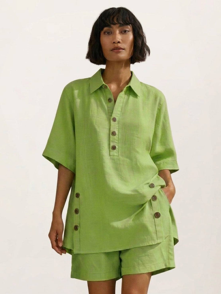 100% Cotton Button-Front Co-Ord lime green image 1 