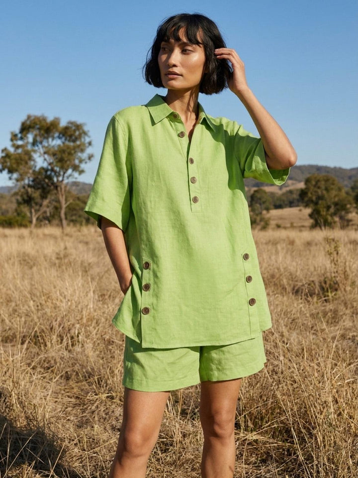100% Cotton Button-Front Co-Ord lime green image 2 