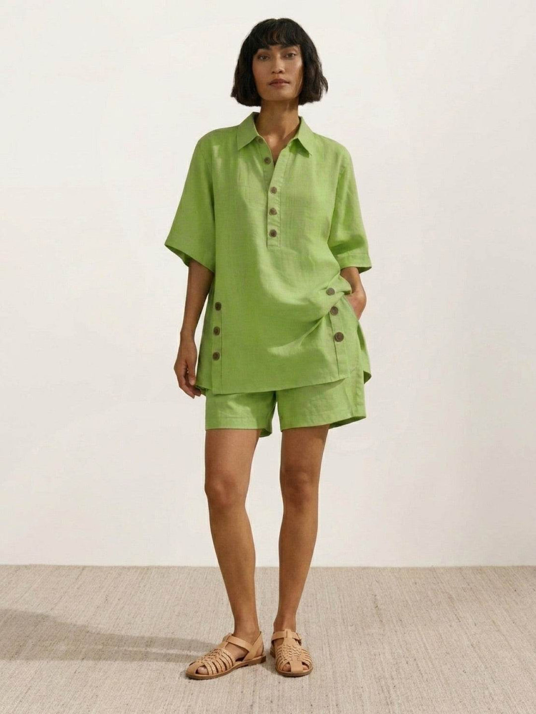 100% Cotton Button-Front Co-Ord lime green image 4 