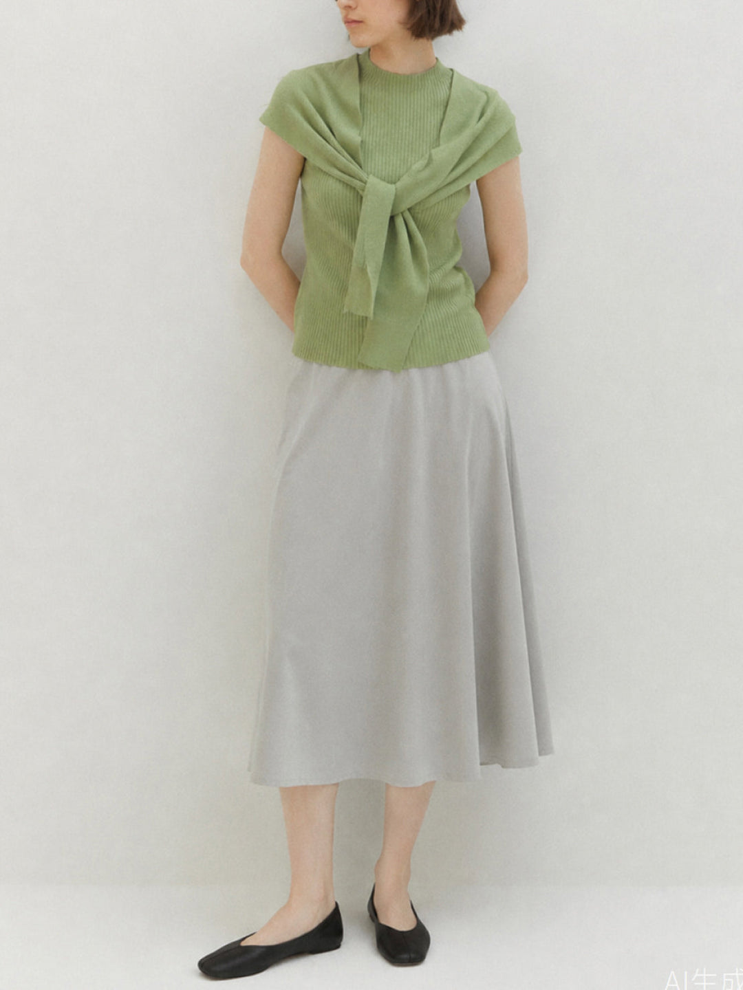Knit Vest with Attached Scarf green image 4 