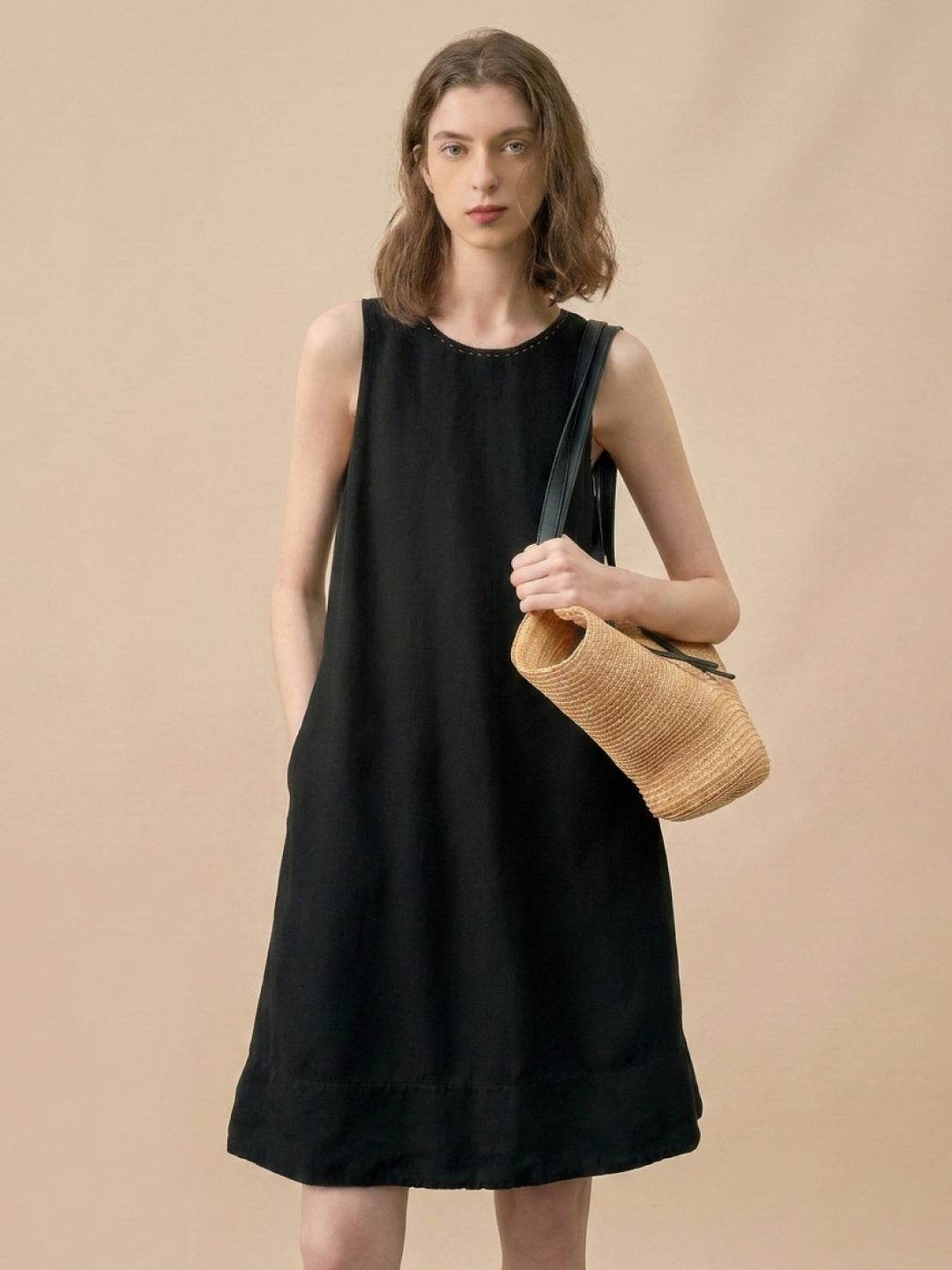 Linen Lyocell Blend Dress black image 1 