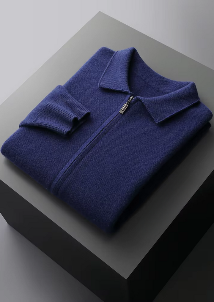 Pure Merino Zip Polo Cardigan navy blue image 1 #color_navy-blue