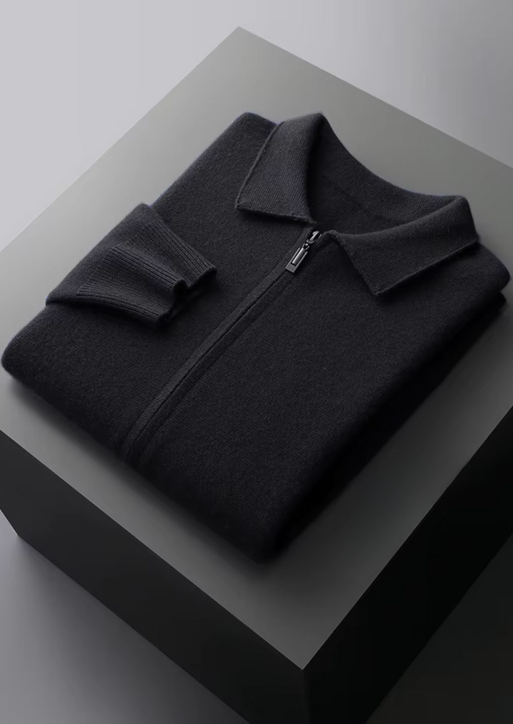 Pure Merino Zip Polo Cardigan black image 1 #color_black