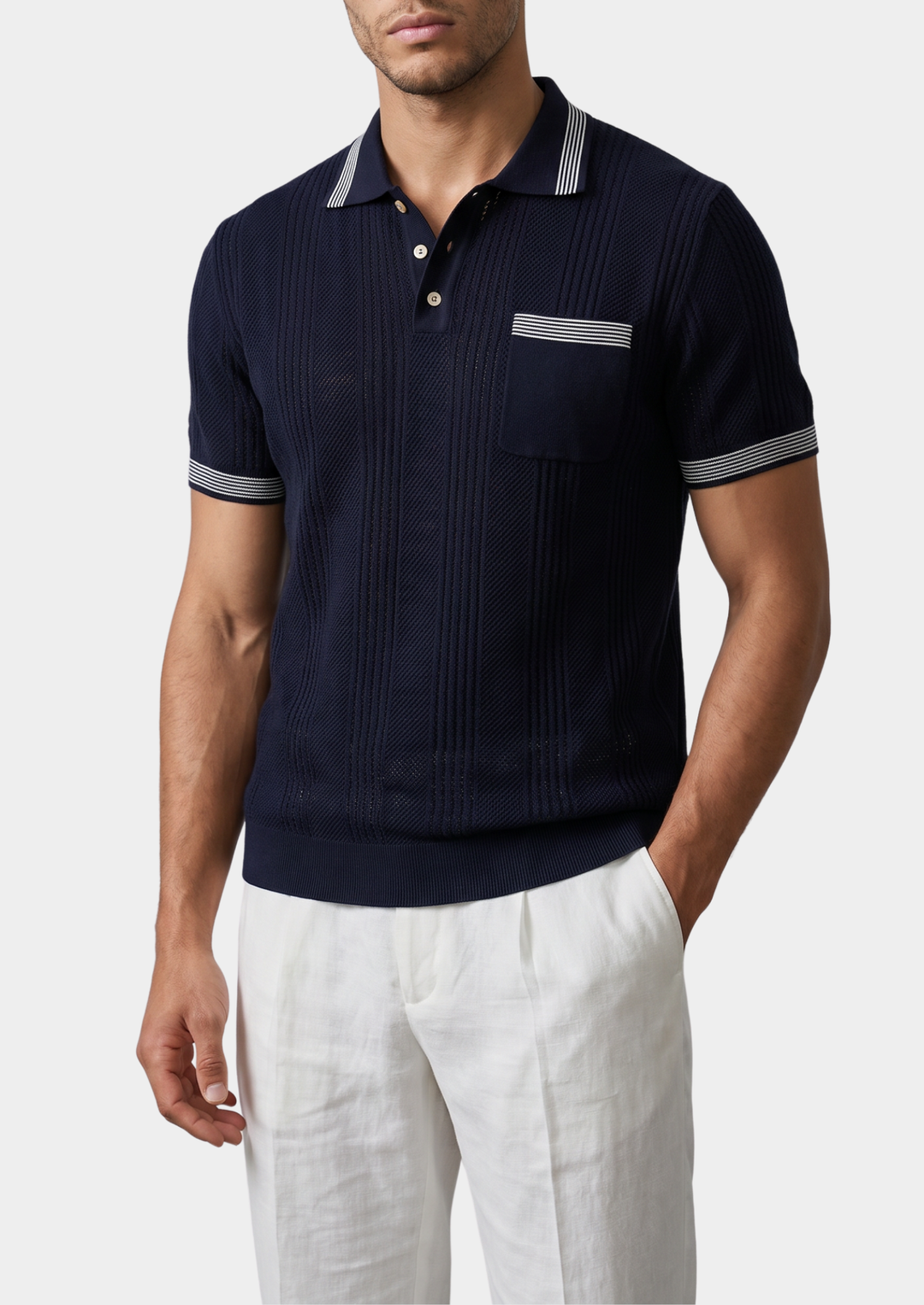 Leon Open Knit Lightweight Polo navy blue image 1 #color_navy-blue