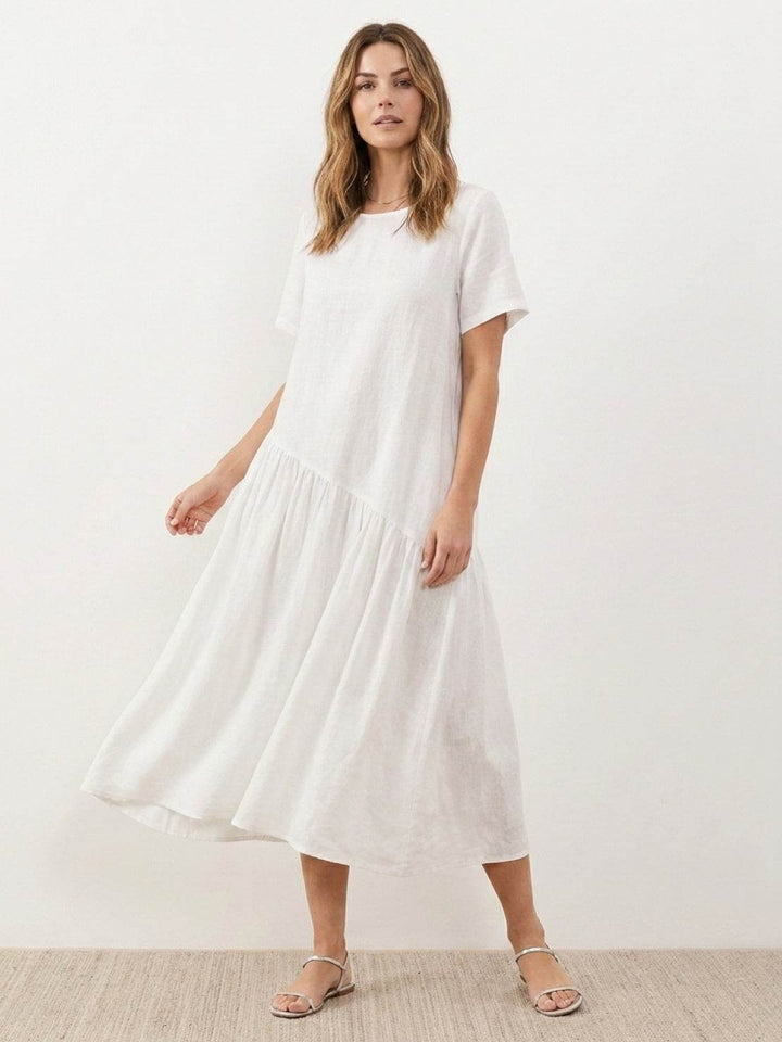 100% Cotton-Linen Summer Midi Dress white image 1 