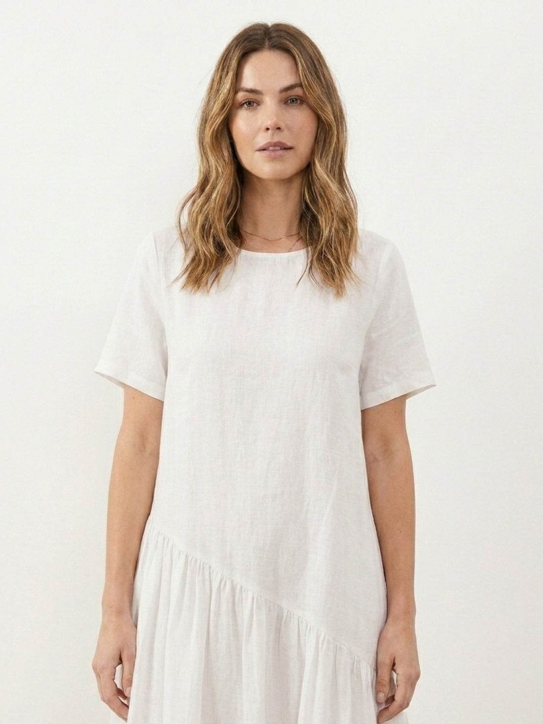 100% Cotton-Linen Summer Midi Dress white image 3 